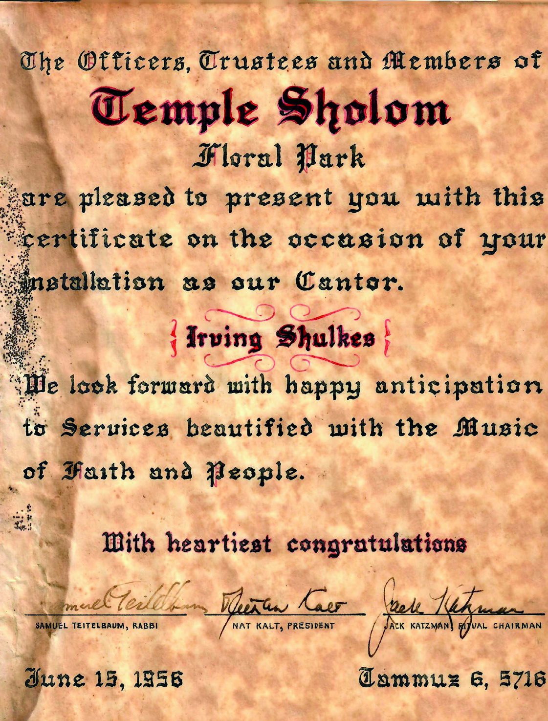 Installation at Temple Sholom